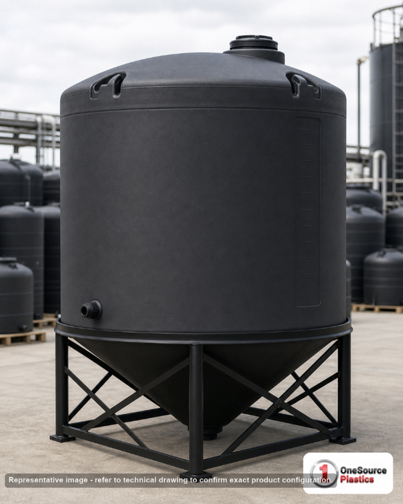 Snyder Industries 1400 Gallon Heavy Duty Cone Bottom Tank. High Density Linear Polyethylene; Black; 80" H x 86" W x 86" L