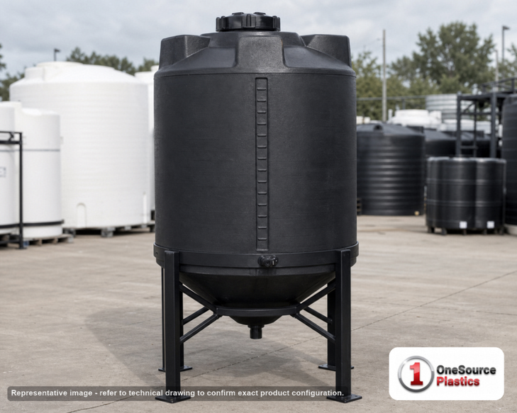 Snyder Industries 110 Gallon Heavy Duty Cone Bottom Mixing Tank. High Density Linear Polyethylene; Black; 46" H x 30" W x