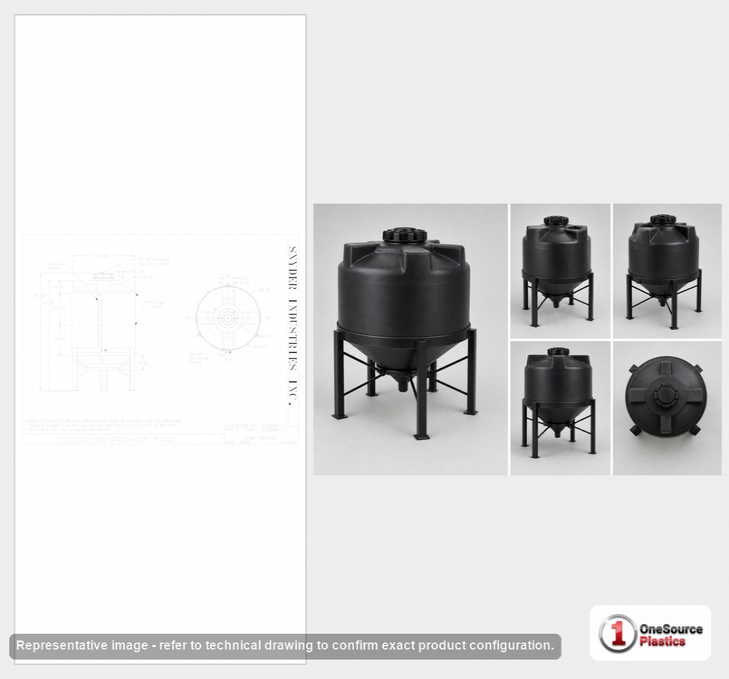 Snyder Industries 110 Gallon Heavy Duty Cone Bottom Mixing Tank
