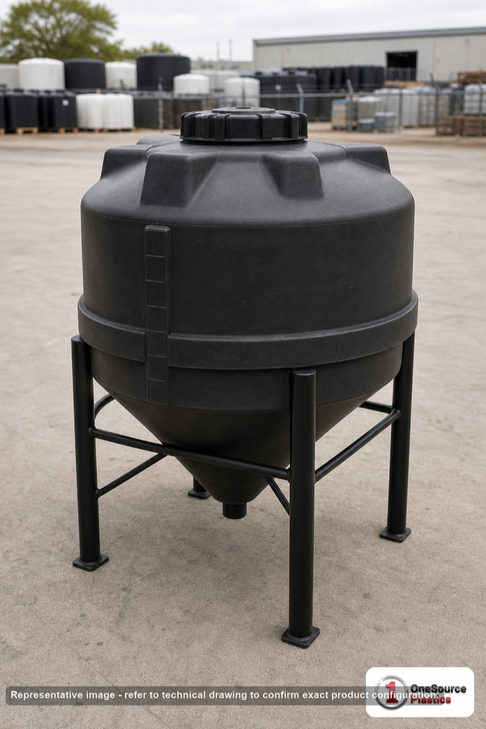 Snyder Industries 35 Gallon Heavy Duty Cone Bottom Mixing Tank. High Density Linear Polyethylene; Black; 24" H x 30" W x 30"