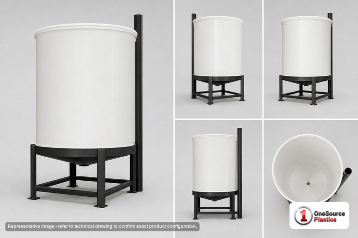 Dimensional spec drawing for Chem-Tainer 350 Gallon Open Top - Cone Bottom (45" L x 45" W x 60" H)