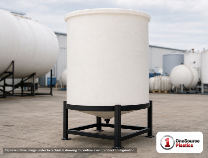 Chem-Tainer 500 Gallon 20 Degree Polypropylene Vertical Open Top Cone Bottom Tank. 500 gallon capacity; Polypropylene; 64" H