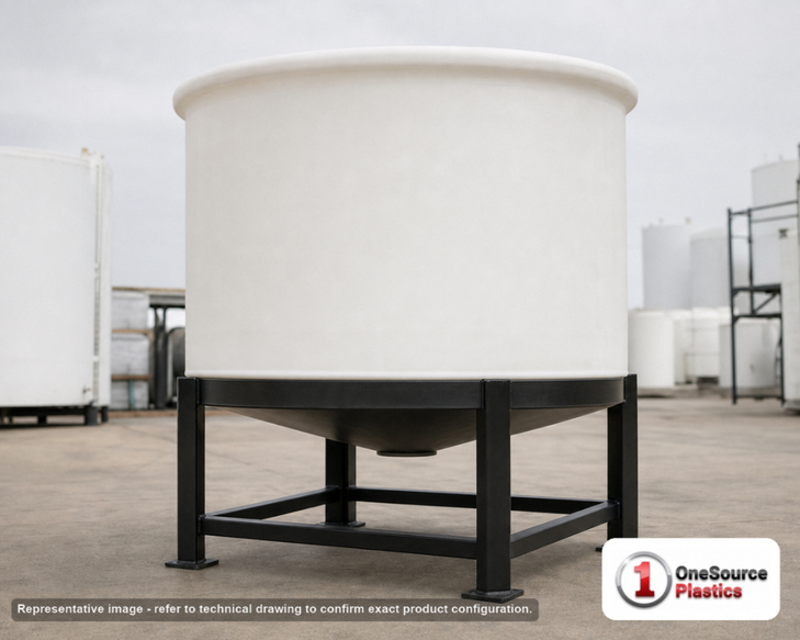 Chem-Tainer 75 Gallon 30 Degree Plastic Cone Bottom Tank. 75 gallon capacity; Polyethylene; 24" H x 38" W x 38" L.