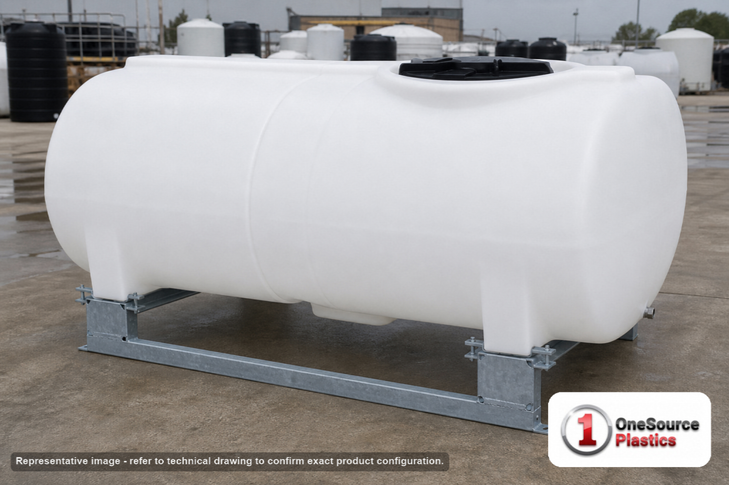 Enduraplas 400 Gallon White Horizontal Sump Bottom Leg Tank w/ Frame. Polyethylene; Natural White; 45" H x 46" W x 74" L