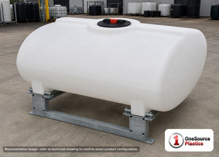 Enduraplas 250 Gallon White Horizontal Sump Bottom Leg Tank w/ Frame. Polyethylene; Natural White; 38" H x 47" W x 55" L