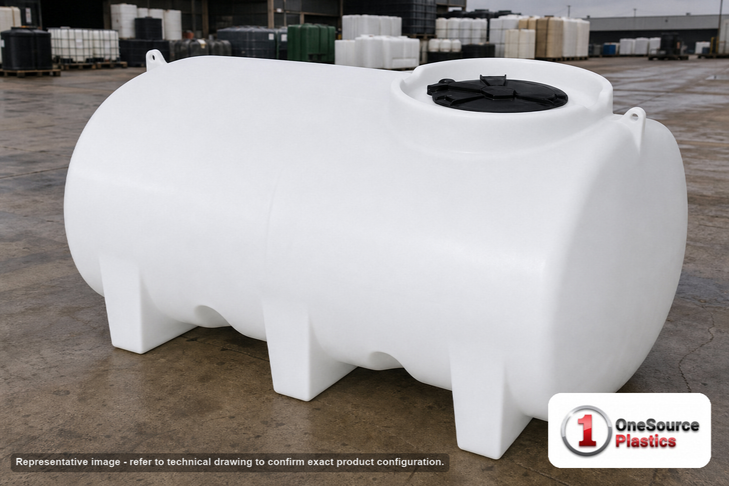 Enduraplas 500 Gallon White Horizontal Sump Bottom Leg Tank. Polyethylene; Natural White; 48" H x 57" W x 80" L; fittings: 1