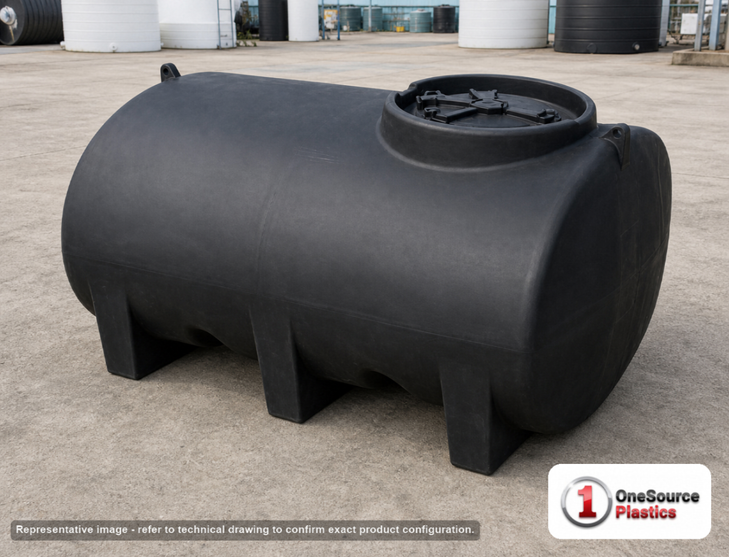 Enduraplas 500 Gallon Black Horizontal Sump Bottom Leg Tank. Polyethylene; Black; 48" H x 57" W x 80" L; fittings: 1 Manway