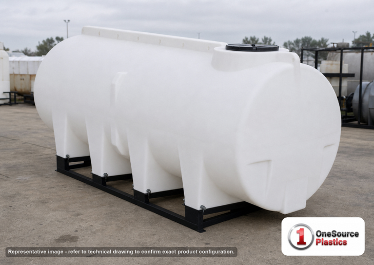 Enduraplas 1010 Gallon White Horizontal Sump Bottom Leg Tank w/ Frame. Polyethylene; Natural White; 59" H x 49" W x 130" L