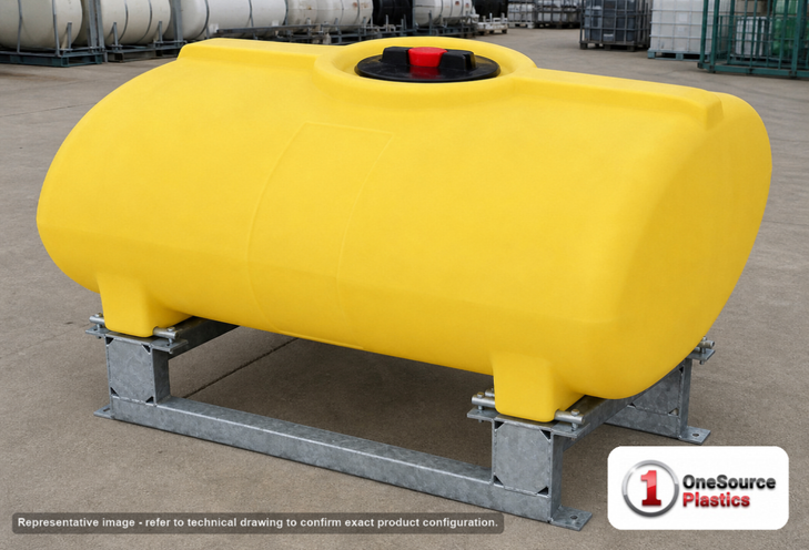 Enduraplas 200 Gallon Yellow Horizontal Sump Bottom Leg Tank w/ Frame. Polyethylene; Yellow; 32" H x 47" W x 55" L