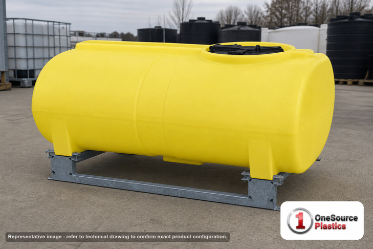 Enduraplas 400 Gallon Yellow Horizontal Sump Bottom Leg Tank w/ Frame. Polyethylene; Yellow; 45" H x 46" W x 74" L