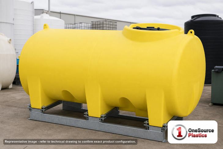 Enduraplas 800 Gallon Yellow Horizontal Sump Bottom Leg Tank w/ Frame. Polyethylene; Yellow; 56" H x 60" W x 94" L
