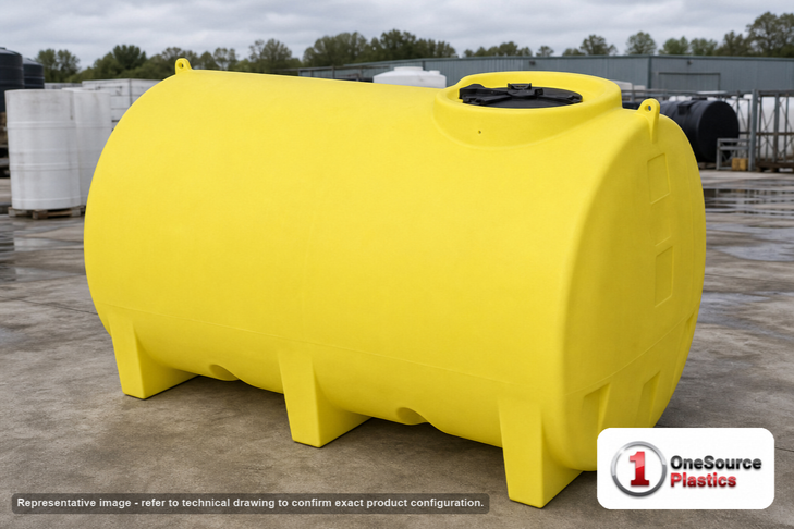 Enduraplas 1400 Gallon Yellow Horizontal Sump Bottom Leg Tank. Polyethylene; Yellow; 70" H x 70" W x 102" L; fittings: 1