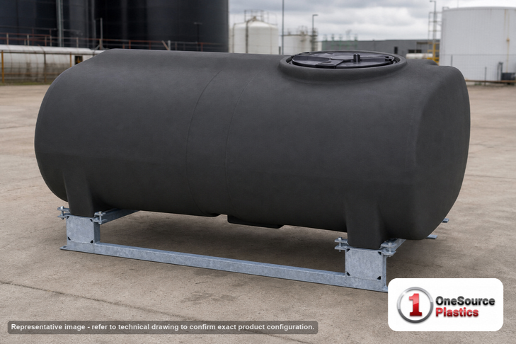 Enduraplas 400 Gallon Black Horizontal Sump Bottom Leg Tank w/ Frame. Polyethylene; Black; 45" H x 46" W x 74" L; fittings: