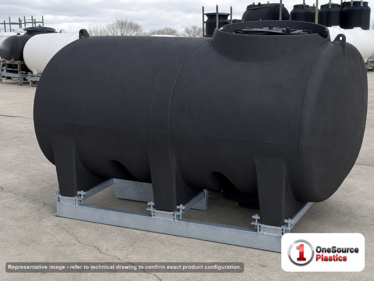 Enduraplas 500 Gallon Black Horizontal Sump Bottom Leg Tank w/ Frame. Polyethylene; Black; 49" H x 57" W x 80" L; fittings: