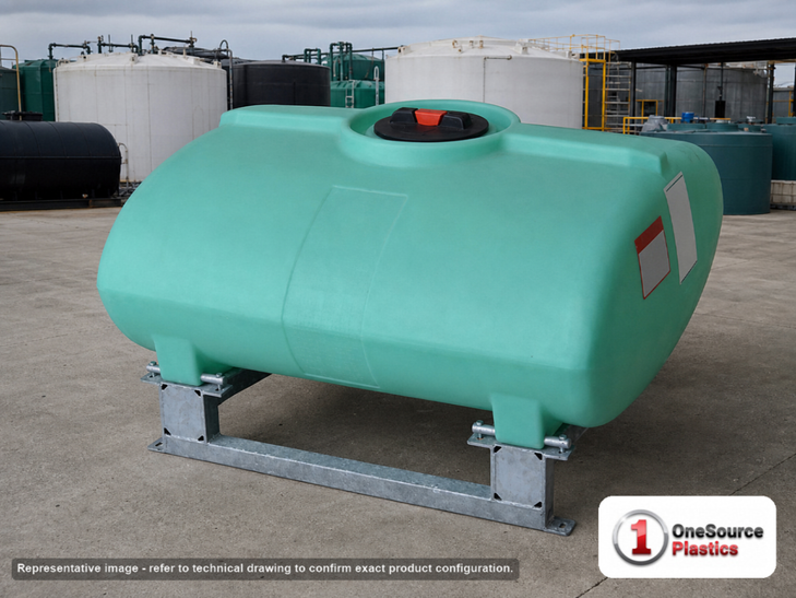 Enduraplas 250 Gallon Green Horizontal Sump Bottom Leg Tank w/ Frame. Polyethylene; Green; 38" H x 47" W x 55" L; fittings: