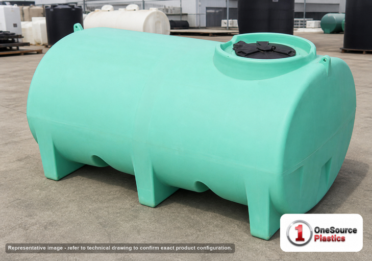 Enduraplas 800 Gallon Green Horizontal Sump Bottom Leg Tank. Polyethylene; Green; dimensions 55.0in H x 60.0in W x 94.0in L; 341.0 lb empty; 1.9 specific gravity rating; fittings: 1 Manway / Lid; 10 Year Warranty with Activation. Manufacturer part number THD00800G. Sold by OneSource Plastics (https://www.onesourceplastics.com).