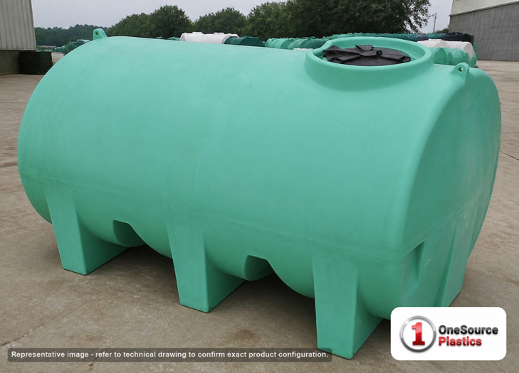 Enduraplas 1400 Gallon Green Horizontal Sump Bottom Leg Tank. Polyethylene; Green; 70" H x 70" W x 102" L; fittings: 1