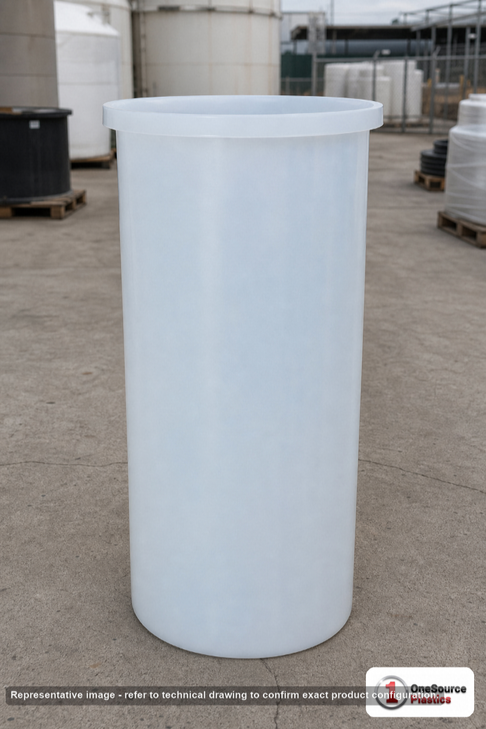 Chem-Tainer 40 Gallon PP Cylindrical Open Top Tank. Polypropylene; Natural White; 40" H x 18" W x 18" L; max temp 212 deg F