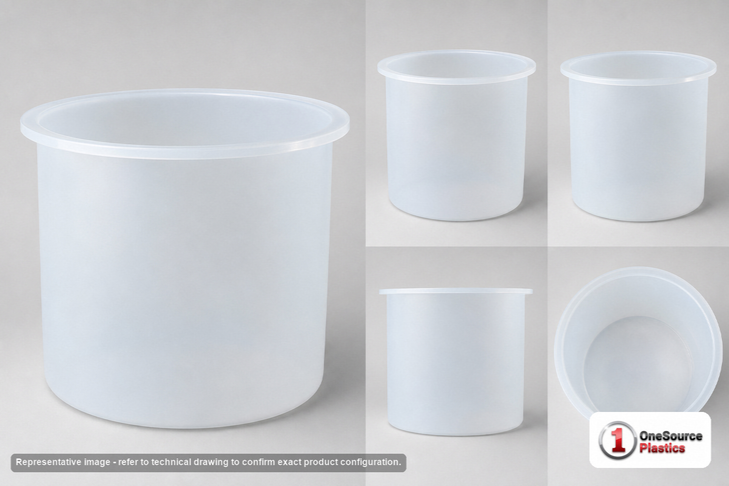 Dimensional spec drawing for Chem-Tainer 360 Gallon Cylindrical Open Top Tank (48" L x 48" W x 48" H)
