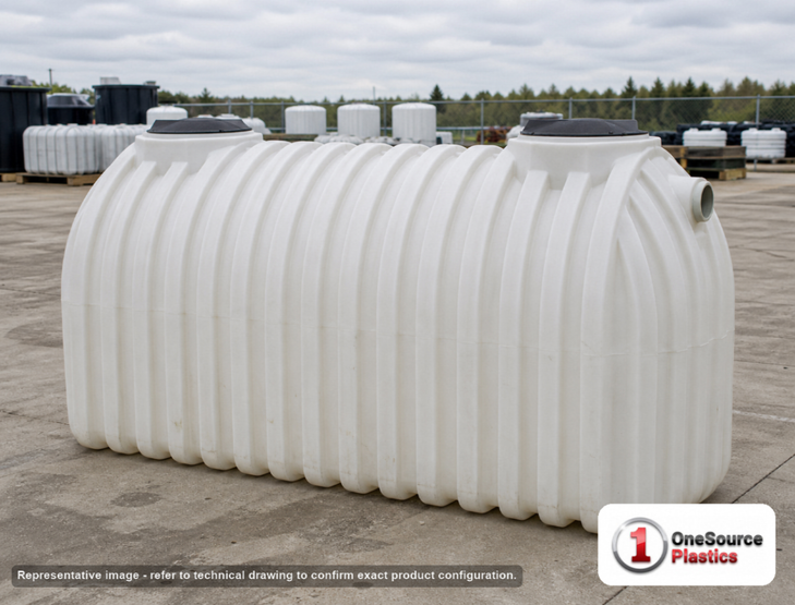 Chem-Tainer 1000 Gallon Plastic One Compartment Septic Tank. 1000 gallon capacity; Polyethylene; 62" H x 58" W x 96" L