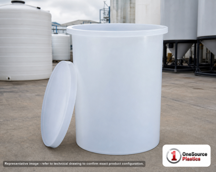 Chem-Tainer 56 Gallon Polypropylene Open Top Batch Storage Tank. Manufacturer part number R243018B.