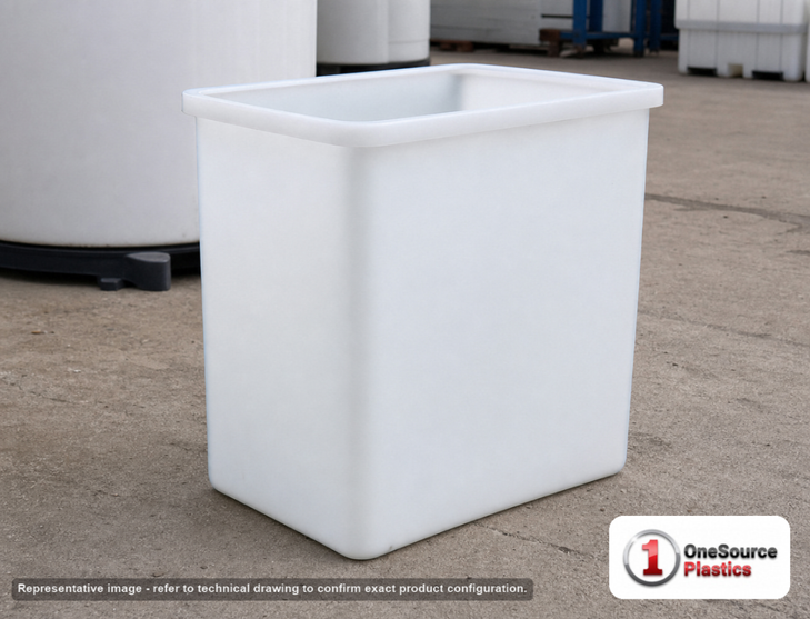 Chem-Tainer 84 Gallon Plastic Open Top Batch Storage Tank. . Manufacturer part number R183036A. Sold by OneSource Plastics (https://www.onesourceplastics.com).