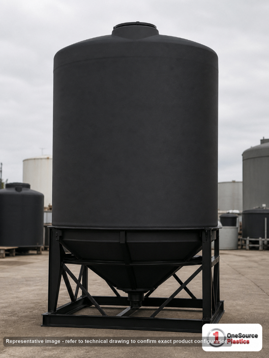Snyder Industries 3600 Gallon Black XLPE Heavy Duty Cone Bottom Tank. Crosslinked Linear Polyethylene; Black; 125" H x 102"