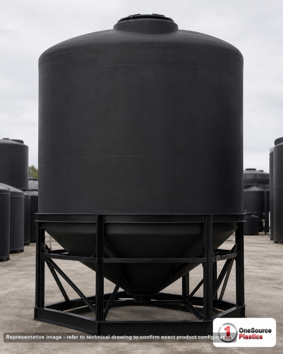 Snyder Industries 3600 Gallon Black XLPE Cone Bottom Tank. Crosslinked Linear Polyethylene; Black; 125" H x 102" W x 102" L