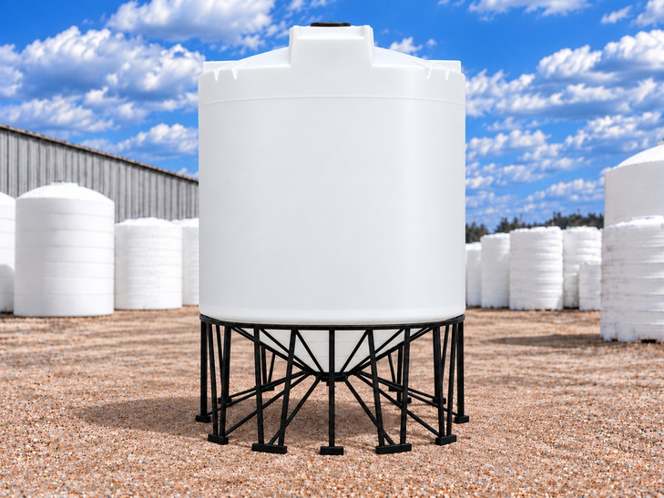 Snyder 11500 Gallon Natural 1.5 SG XLPE 30 Degree Cone Bottom Tank, 142 in dia, shown on steel stand (sold separately)