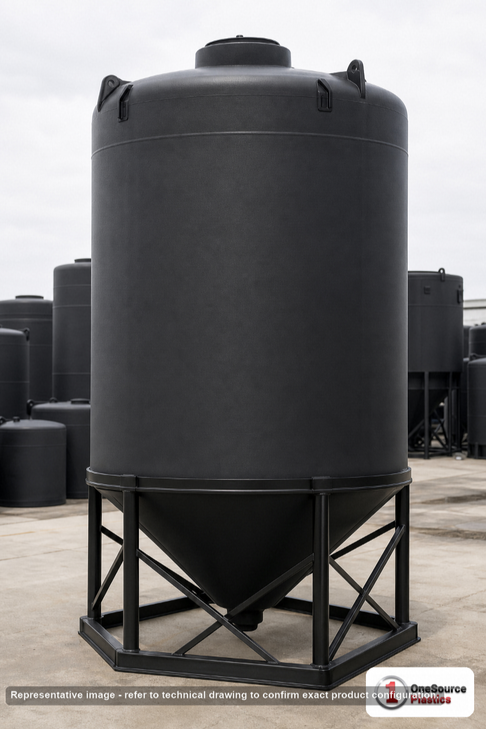 Snyder Industries 6500 Gallon XLPE Cone Bottom Tank. 6500 gallon capacity; Crosslinked Linear Polyethylene; Black; 273" H x
