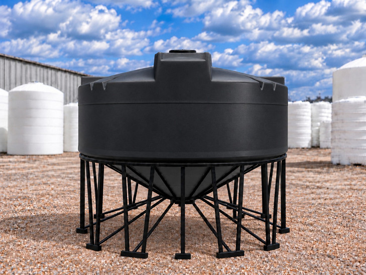 Snyder 6000 Gallon Black 1.9 SG XLPE 30 Degree Cone Bottom Tank, 142 in dia, shown on steel stand (sold separately)