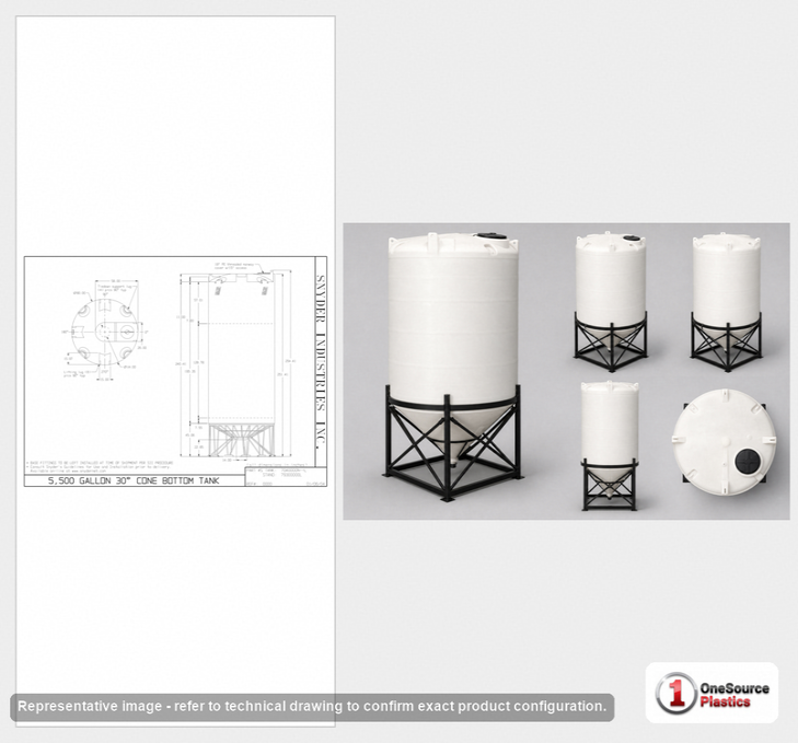 Dimensional spec drawing for Snyder 5500 Gallon Cone Bottom Tank (90" L x 90" W x 241" H)