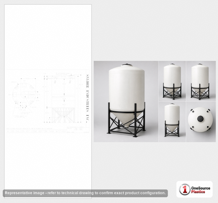 Dimensional spec drawing for Snyder 4100 Gallon Cone Bottom Tank (90" L x 90" W x 197" H)