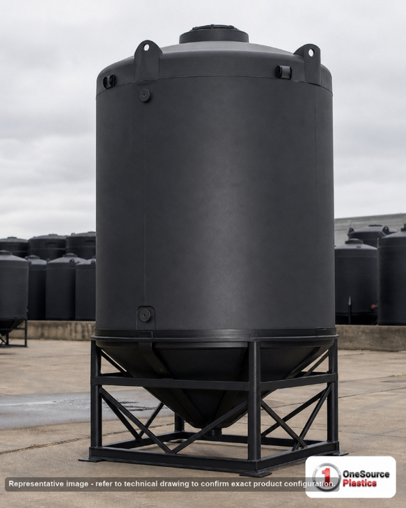 Snyder Industries 4100 Gallon XLPE Heavy Duty Cone Bottom Tank. Crosslinked Linear Polyethylene; Black; 197" H x 90" W x 90"