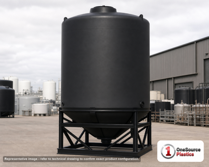 Snyder Industries 3900 Gallon XLPE Cone Bottom Tank. Crosslinked Linear Polyethylene; Black; 180" H x 90" W x 90" L