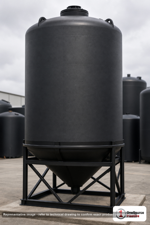 Snyder Industries 3000 Gallon XLPE Cone Bottom Tank. 3000 gallon capacity; Crosslinked Linear Polyethylene; Black; 144" H x
