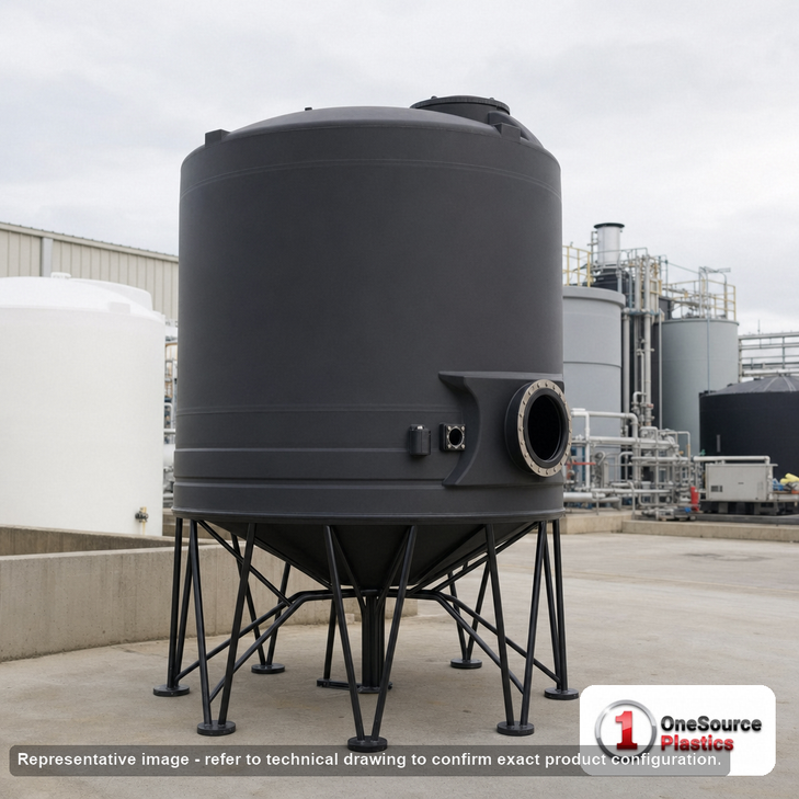 Snyder Industries 3000 Gallon XLPE Cone Bottom Tank. 3000 gallon capacity; Crosslinked Linear Polyethylene; Black; 120" H x
