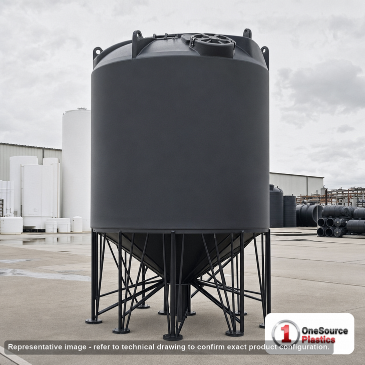Snyder Industries 2500 Gallon XLPE Cone Bottom Tank. 2500 gallon capacity; Crosslinked Linear Polyethylene; Black; 125" H x