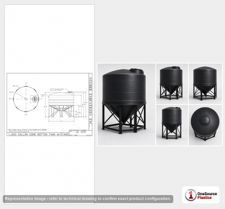 Snyder Industries 1600 Gallon XLPE Heavy Duty Cone Bottom Tank