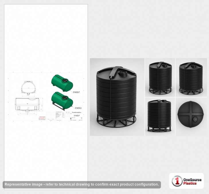 Dimensional spec drawing for Enduraplas 400 Gallon Horizontal Tank (74" L x 46" W x 45" H)