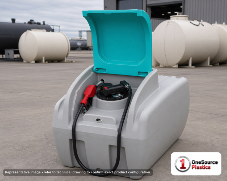 Enduraplas 100 Gallon Standard Plastic Portable Diesel Fuel Boss Tank with Pump and Fuel Nozzle. Polyethylene; 34" H x 34" W