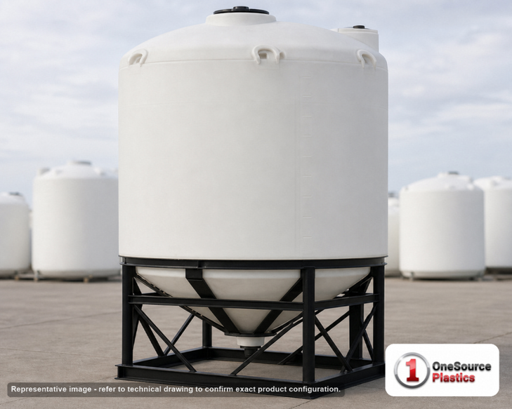 Snyder Industries 1400 Gallon XLPE Heavy Duty Cone Bottom Tank. Crosslinked Linear Polyethylene; Natural White; 80" H x 86"