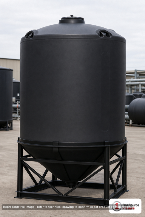 Snyder Industries 1400 Gallon XLPE Heavy Duty Cone Bottom Tank. Crosslinked Linear Polyethylene; Black; 80" H x 86" W x 86"