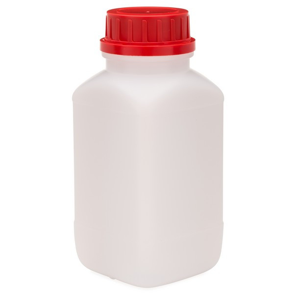 25 oz Natural HDPE Plastic Kautex Wide Mouth UN-Rated Leakproof Bottles (Red    Tamper-Evident Cap) - 3211B10