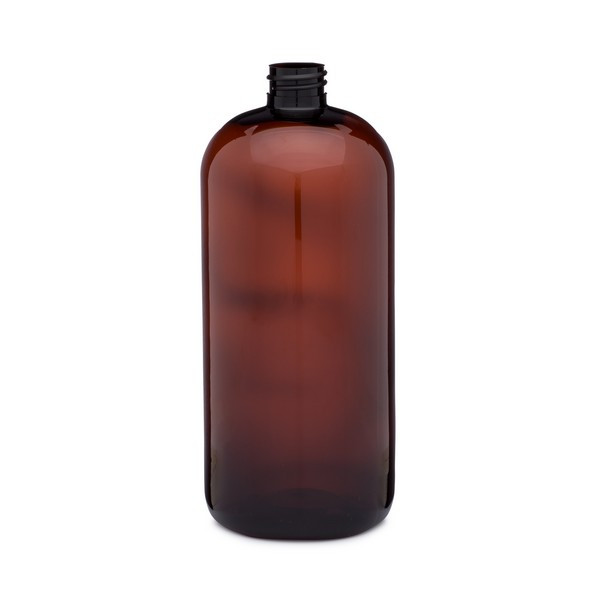 32 oz Amber PET Plastic Boston Round Bottles (Cap Not Included) - 3371B13-BABR