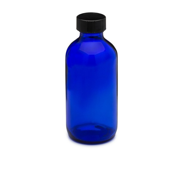 4 oz Cobalt Blue Glass Boston Round Bottles (Black Phenolic Cap) - 4999B07