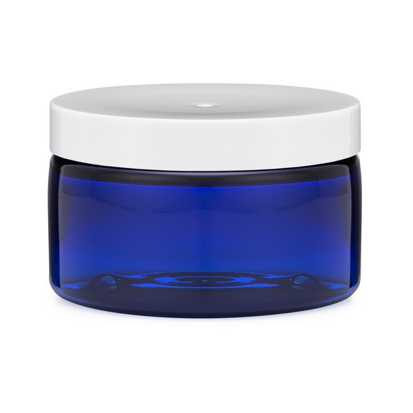 4 oz Blue PET Straight Sided Jar (White Cap) - HWBLU4W