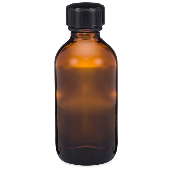 2 oz Amber Glass Boston Round Bottles (Black Phenolic Cap) - 4699B45ABR