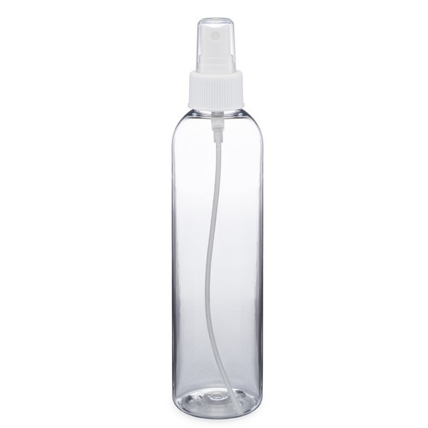 8 oz Clear PET Bullet Bottle &amp; White Fine Mist Sprayer with Clear Overcap - PR8AW
