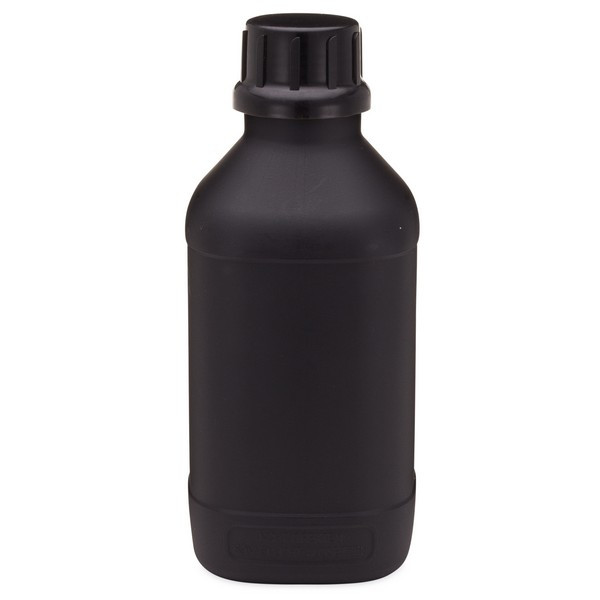 34 oz Black HDPE Plastic Kautex Advanced UN-Approved Square Leakproof Bottles (Black Tamper-Evident Cap) - 3233B03